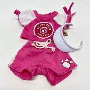 Build-A-Bear Hot Pink Tee & Shorts Set with White Visor Berry Best Friend 7" 9"